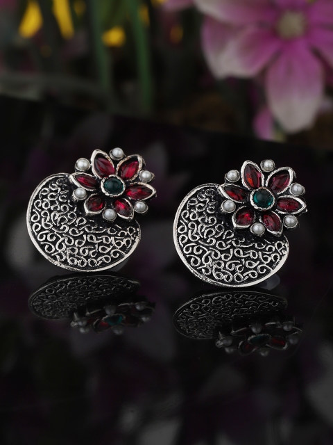 KOLHA-BY CARLTON Oxidised Silver-Toned & Pink Stone Studded & Beaded Floral Drop Earrings
KOLHA-BY CARLTON Oxidised Silver-Toned & Pink Stone Studded & Beaded Floral Drop Earrings