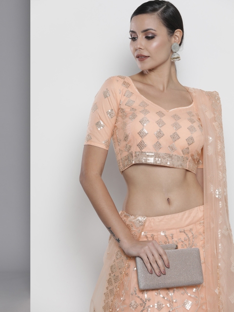 DRESSTIVE Peach-Coloured Sequinned Semi-Stitched Lehenga & Unstitched Blouse With Dupatta
DRESSTIVE Peach-Coloured Sequinned Semi-Stitched Lehenga & Unstitched Blouse With Dupatta