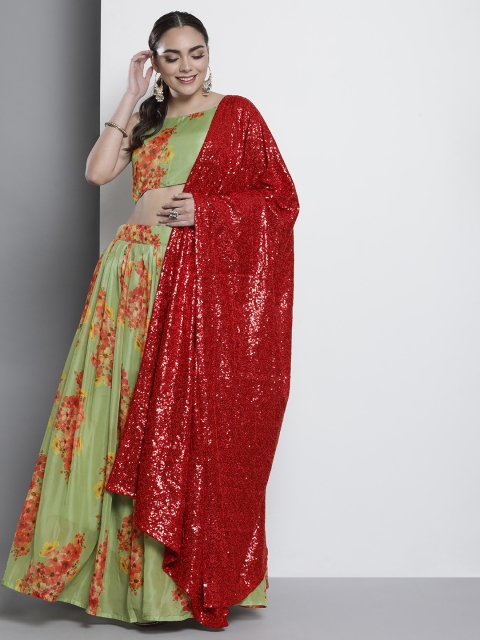 DRESSTIVE Green & Red Printed Sequinned Semi-Stitched Lehenga & Unstitched Blouse With Dupatta
DRESSTIVE Green & Red Printed Sequinned Semi-Stitched Lehenga & Unstitched Blouse With Dupatta