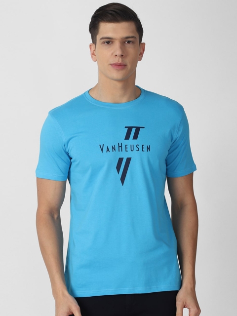 Van Heusen Sport Men Blue Typography Printed Cotton T-shirt