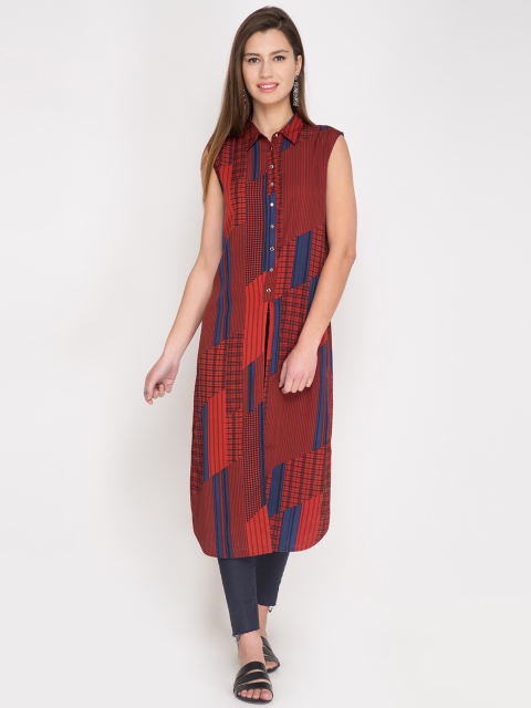 Tokyo Talkies Red & Blue Printed Kurta