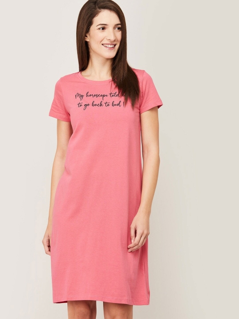 Ginger by Lifestyle Women Pink Typography Cotton T-shirt Dress