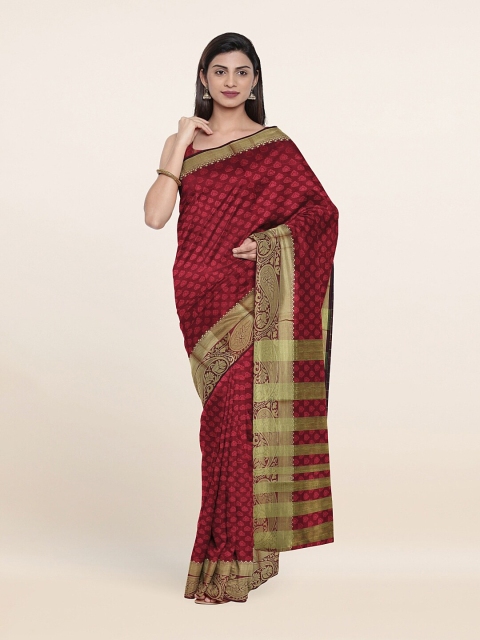 Pothys Maroon & Gold-Toned Woven Design Zari Saree