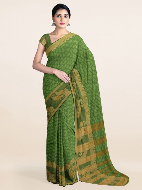 Pothys Green & Gold-Toned Woven Design Saree