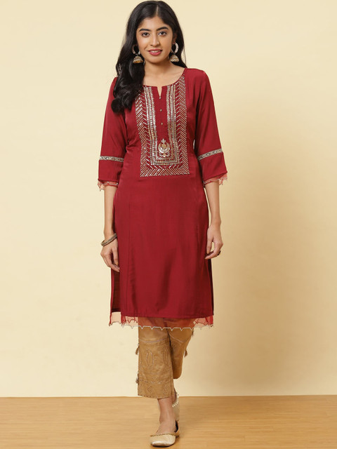 Lakshita Women Red & White Geometric Yoke Design Flared Sleeves Kurta
Lakshita Women Red & White Geometric Yoke Design Flared Sleeves Kurta