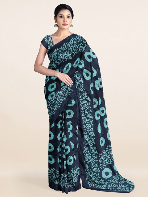 Pothys Blue & Black Batik Printed Saree