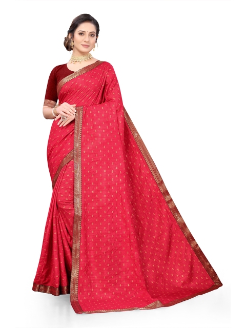 Viva N Diva Maroon & Gold-Toned Woven Design Saree