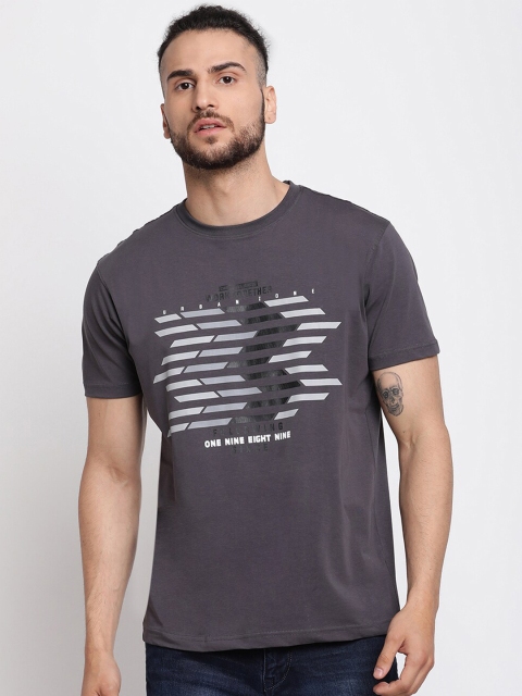 Cantabil Men Grey Cotton Typography Printed Regular Fit T-shirt