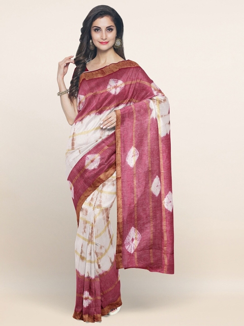 Pothys Off White & Magenta Zari Pure Cotton Saree