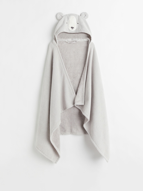 H&M Girls Grey Solid Hooded Bath Towel