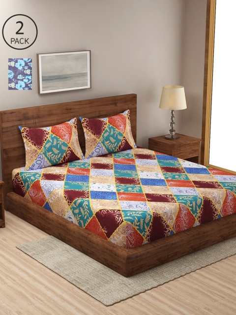 Dhrohar Assorted Floral 210 TC 2 King Bedsheets with 4 Pillow Covers