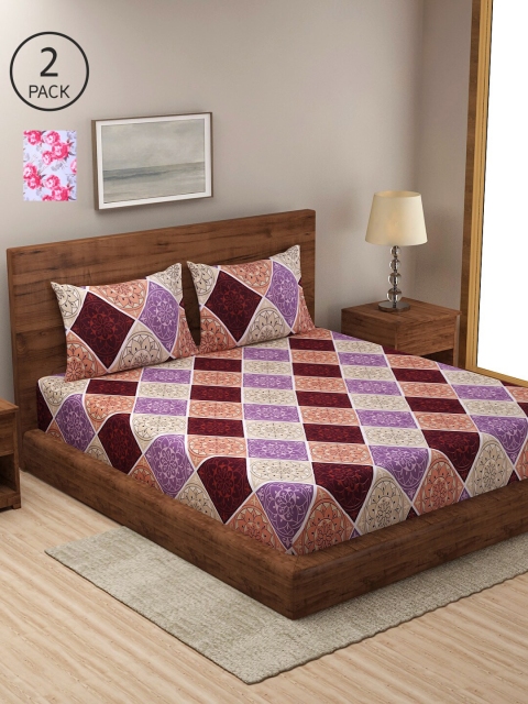 Dhrohar Assorted Floral 210 TC Set Of 2 King Bedsheet with 4 Pillow Covers