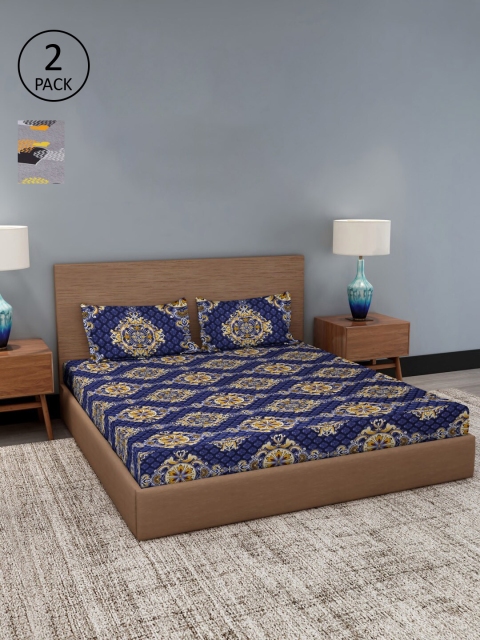 Dhrohar Assorted Ethnic Motifs 180 TC 2 King Bedsheets with 4 Pillow Covers