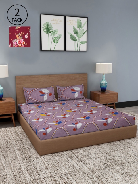 Dhrohar Assorted Floral Printed 180 TC Double 2 King Bedsheets with 4 Pillow Covers
