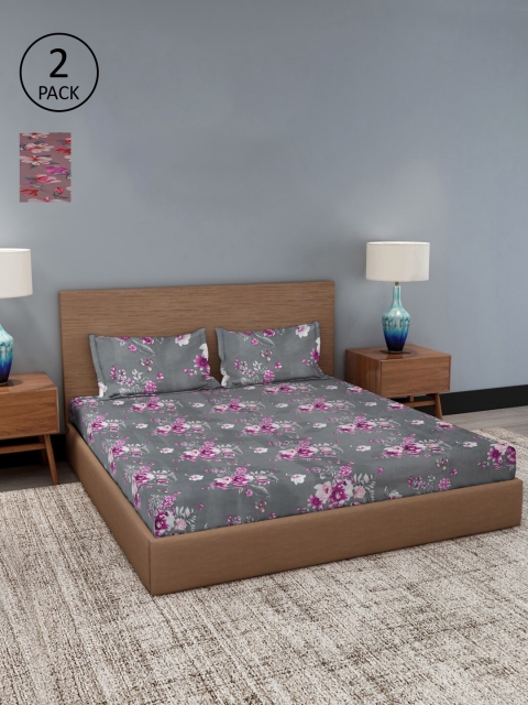 Dhrohar Assorted Floral 180 TC Set Of 2 King Bedsheet with 4 Pillow Covers