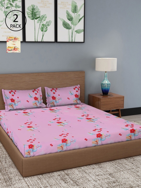 Dhrohar Assorted Floral 180 TC 2 King Bedsheet with 4 Pillow Covers