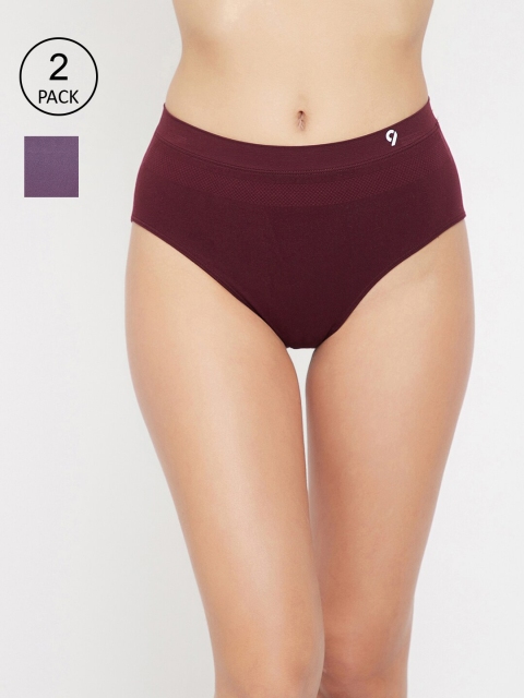 C9 AIRWEAR Women Pack Of 2 Maroon & Purple Mid-Rise Basic Briefs