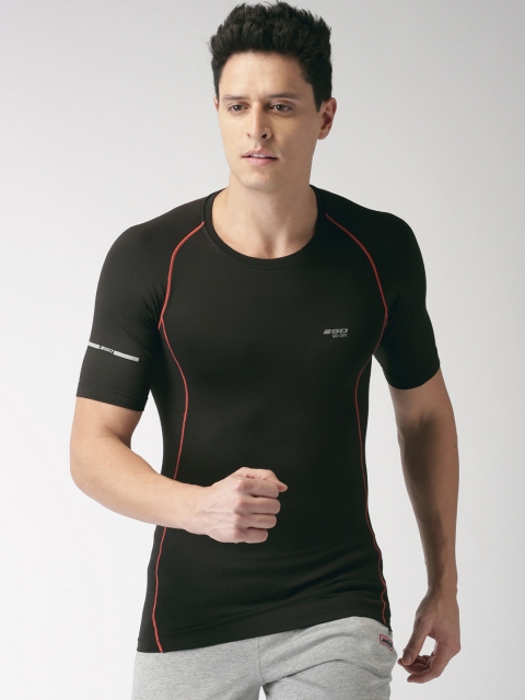 2GO Men Black Solid Performance T-shirt