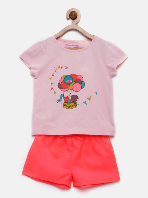 Nauti Nati Girls Pink Printed Clothing Set