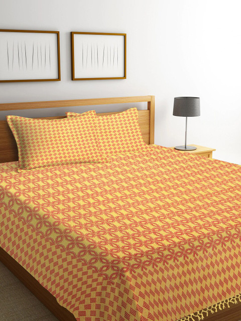 Dhrohar Yellow & Red Floral Printed Cotton Double Bed Cover with 2 Pillow Covers
Dhrohar Yellow & Red Floral Printed Cotton Double Bed Cover with 2 Pillow Covers