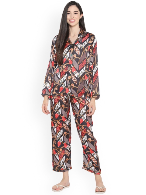 shopbloom Women Black & Red Printed Night suit