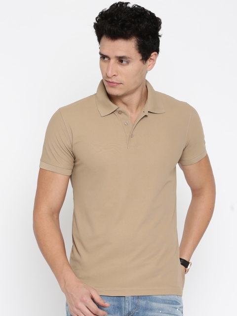 American Crew Men Beige Solid Polo T-shirt