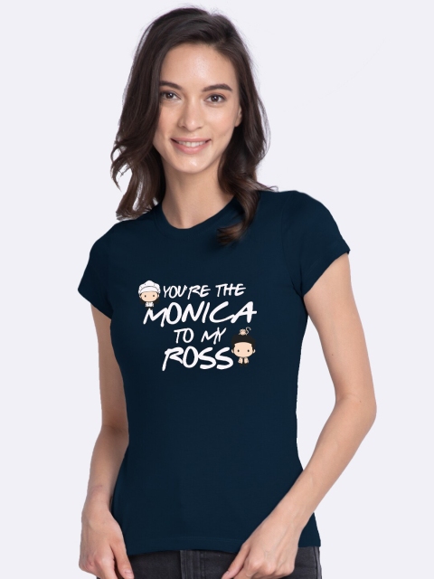 Bewakoof Women Navy Blue & White Friends Printed Pure Cotton T-shirt
