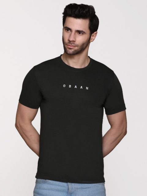 Obaan Men Green Typography Pockets T-shirt
