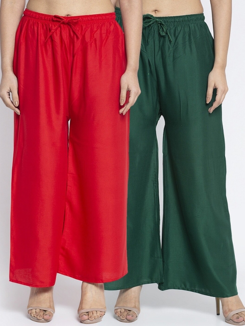 GRACIT Women Red & Green 2 Flared Knitted Ethnic Palazzos