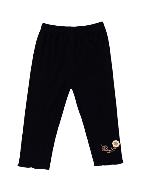 Hopscotch Girls Black Solid Knitted Ankle Length Leggings with Floral Embroidered Detail
Hopscotch Girls Black Solid Knitted Ankle Length Leggings with Floral Embroidered Detail