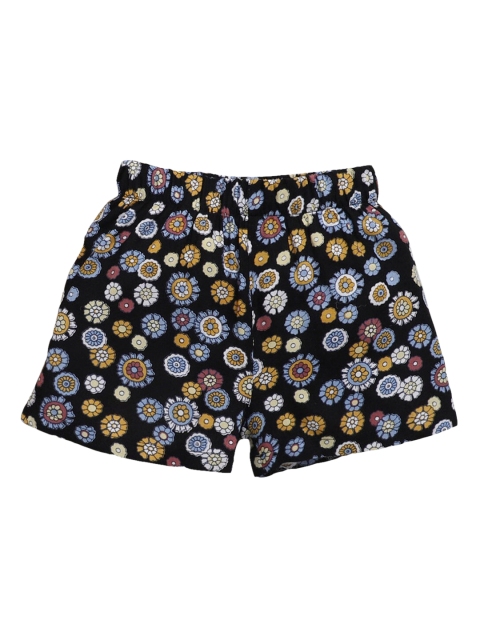 Hopscotch Girls Black & Yellow Floral Printed Shorts