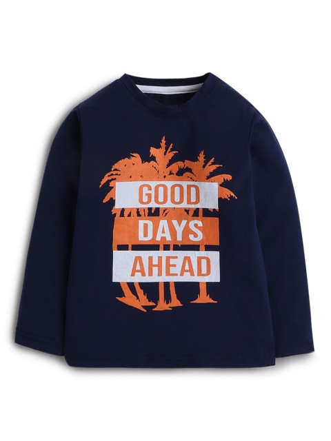 Hopscotch Boys Blue Typography Printed T-shirt
