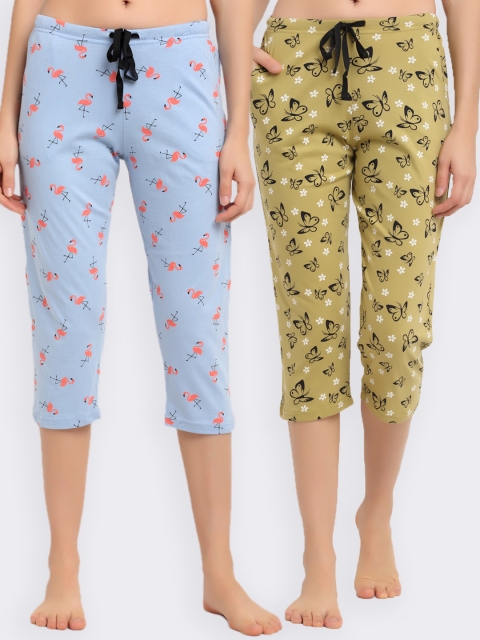 Kanvin Women Olive Green & Blue Pack Of 2 Printed Pure Cotton Straight Capri Lounge Pants
Kanvin Women Olive Green & Blue Pack Of 2 Printed Pure Cotton Straight Capri Lounge Pants