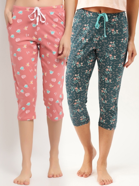 Kanvin Women Pack of 2 Printed Pure Cotton Three-Fourth Mid-Rise Lounge Pants, Teal
Kanvin Women Pack of 2 Printed Pure Cotton Three-Fourth Mid-Rise Lounge Pants, Teal