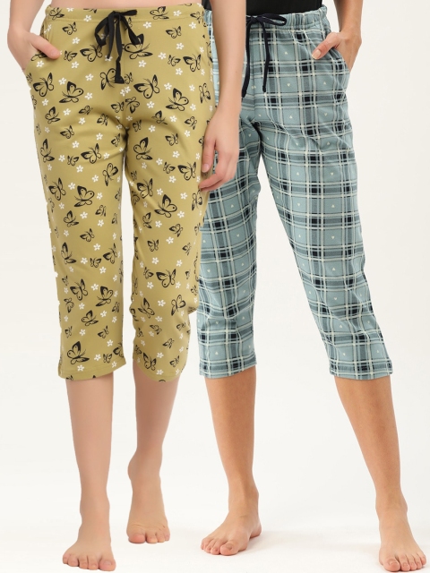 Kanvin Women Blue & Olive Green Pack Of 2 Printed Pure Cotton Straight Capri Lounge Pants
Kanvin Women Blue & Olive Green Pack Of 2 Printed Pure Cotton Straight Capri Lounge Pants