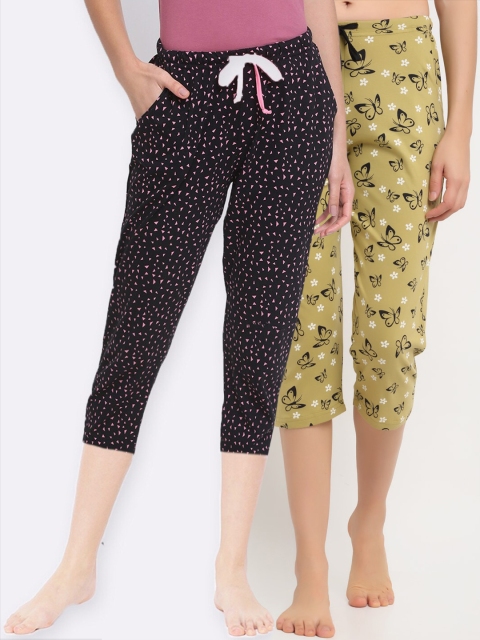 Kanvin Women Black & Olive Green Pack Of 2 Printed Pure Cotton Straight Capri Lounge Pants
Kanvin Women Black & Olive Green Pack Of 2 Printed Pure Cotton Straight Capri Lounge Pants