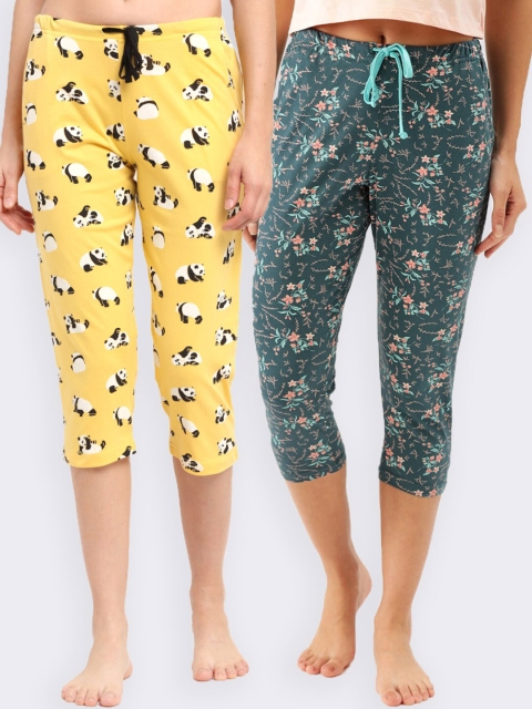 Kanvin Women Teal Blue & Yellow Pack Of 2 Printed Pure Cotton Straight Capri Lounge Pants
Kanvin Women Teal Blue & Yellow Pack Of 2 Printed Pure Cotton Straight Capri Lounge Pants