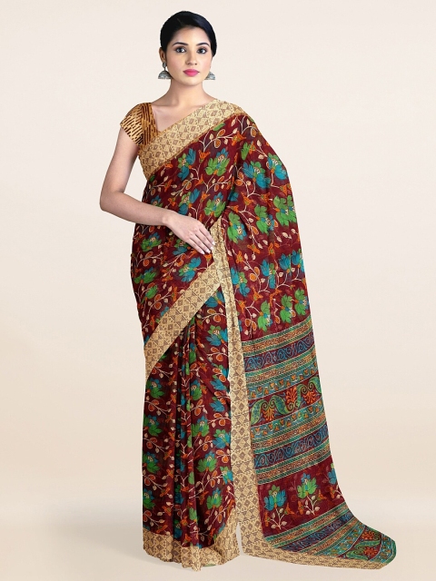 Pothys Maroon & Green Floral Saree