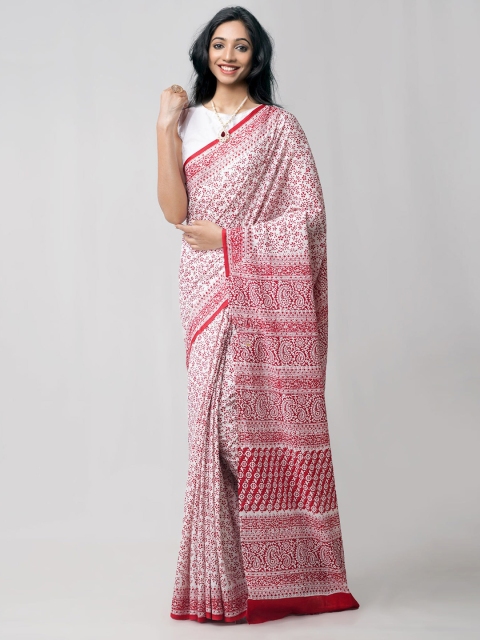 Unnati Silks Cream-Coloured & Red Pure Cotton Handloom Sustainable Block Print Saree
Unnati Silks Cream-Coloured & Red Pure Cotton Handloom Sustainable Block Print Saree