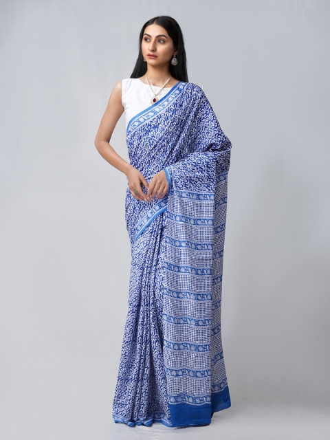 Unnati Silks Blue & White Ethnic Motifs Handloom Sustainable Pure Cotton Block Print Saree
Unnati Silks Blue & White Ethnic Motifs Handloom Sustainable Pure Cotton Block Print Saree