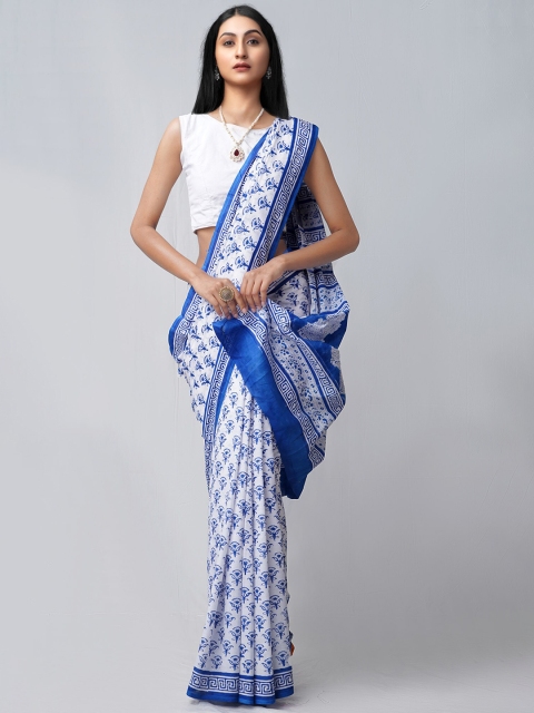 Unnati Silks White & Blue Ethnic Motifs Pure Cotton Handloom Sustainable Block Print Saree
Unnati Silks White & Blue Ethnic Motifs Pure Cotton Handloom Sustainable Block Print Saree