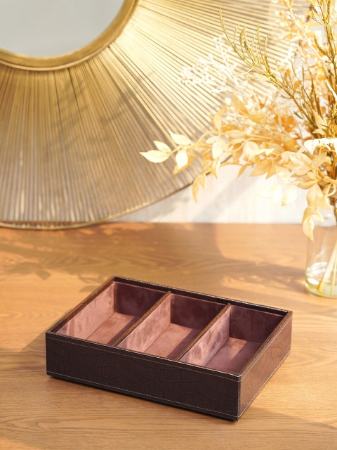 Pure Home and Living Brown Solid 3 Compartment Rectangular Tray