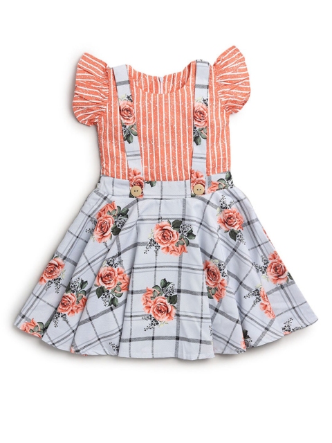 Hopscotch Girls Orange & Blue Striped Cotton Dress