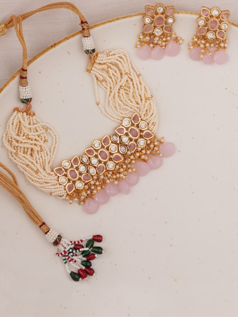 Queen Be Pink & Golden-Toned Artificial Stones & Beaded Choker Necklace With Earrings
Queen Be Pink & Golden-Toned Artificial Stones & Beaded Choker Necklace With Earrings