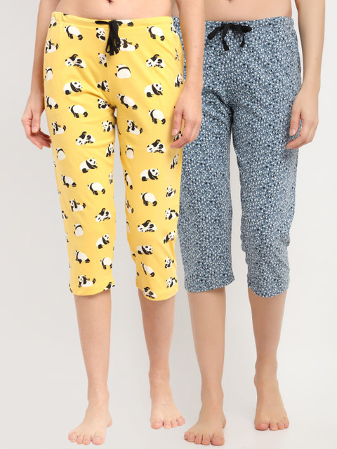 Kanvin Women Yellow & Blue Pack Of 2 Printed Pure Cotton Three Fourth-Length Lounge Pants 
Kanvin Women Yellow & Blue Pack Of 2 Printed Pure Cotton Three Fourth-Length Lounge Pants