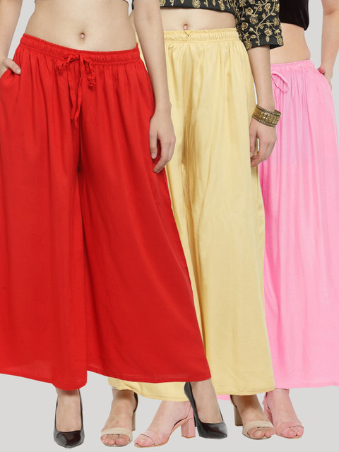 Clora Creation Women Pack of 3 Ethnic Palazzos, Red 
Clora Creation Women Pack of 3 Ethnic Palazzos, Red