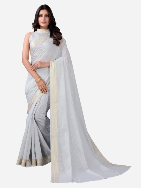 KALINI Grey & Gold-Toned Zari Striped Saree