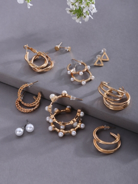 SOHI Gold-Toned Contemporary Studs Earrings