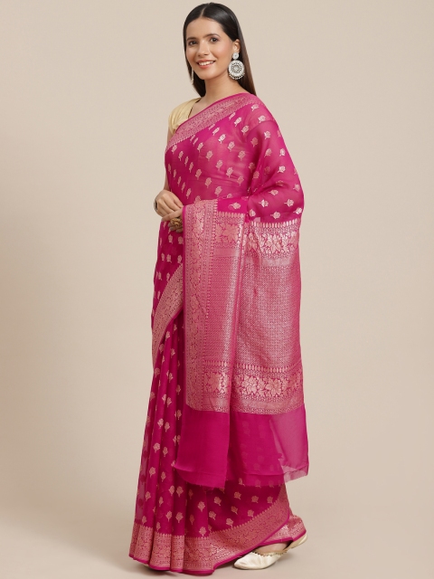 Banarasi Style Pink Woven Design Pure Chiffon Half and Half Khadi Saree