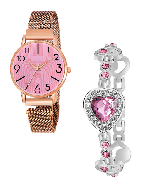 Rage Enterprise Women Set Of 2 Pink Stainless Steel Bracelet Style Straps Analogue Watch
Rage Enterprise Women Set Of 2 Pink Stainless Steel Bracelet Style Straps Analogue Watch